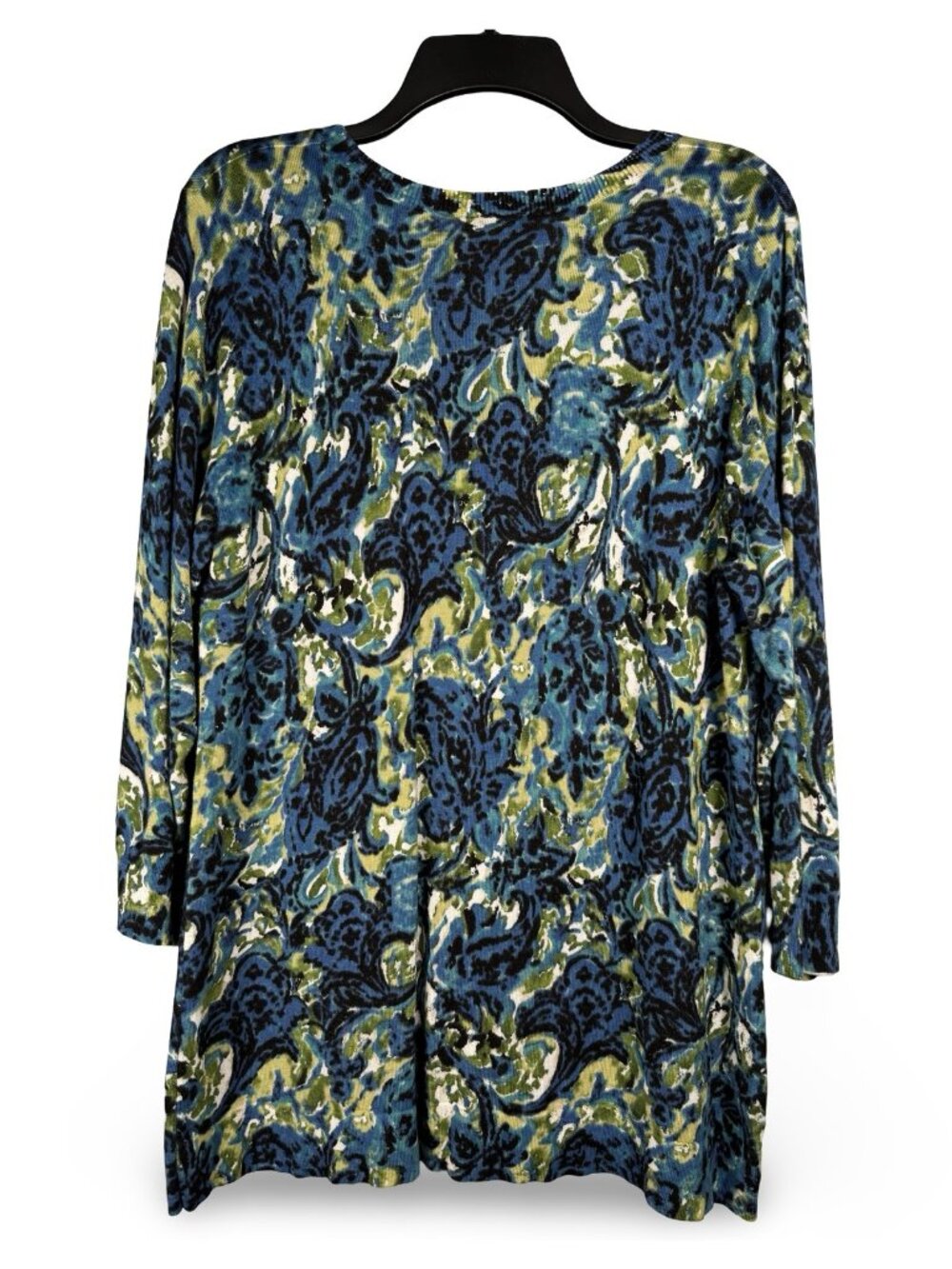 Lane Bryant Abstract Floral Cardigan Plus 14/16 Blue Green Button Up 3/4 Sleeve - Picture 2 of 8